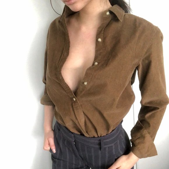 Aritzia Wilfred free fia tan corduroy shirt XXS - Picture 1 of 3